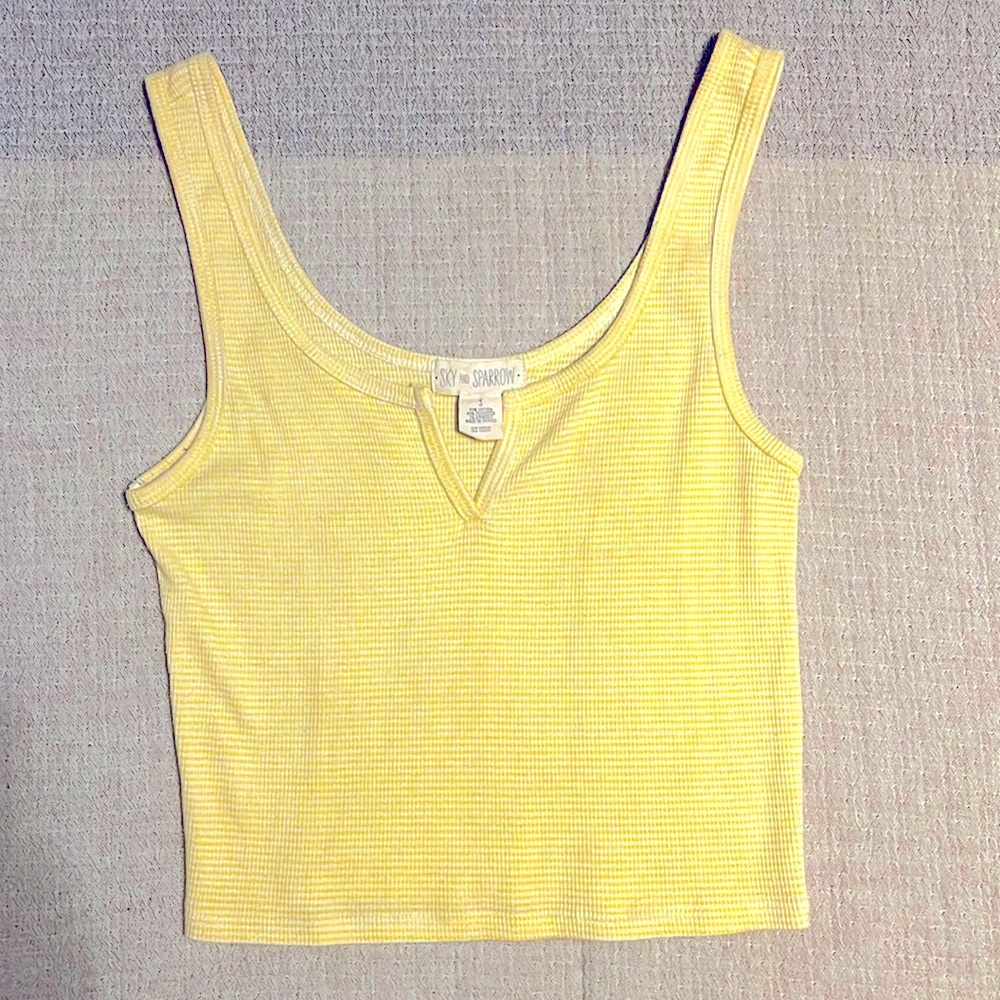 Striped yellow crop top tank by Sky & Sparrow. Size S. NWOT!
